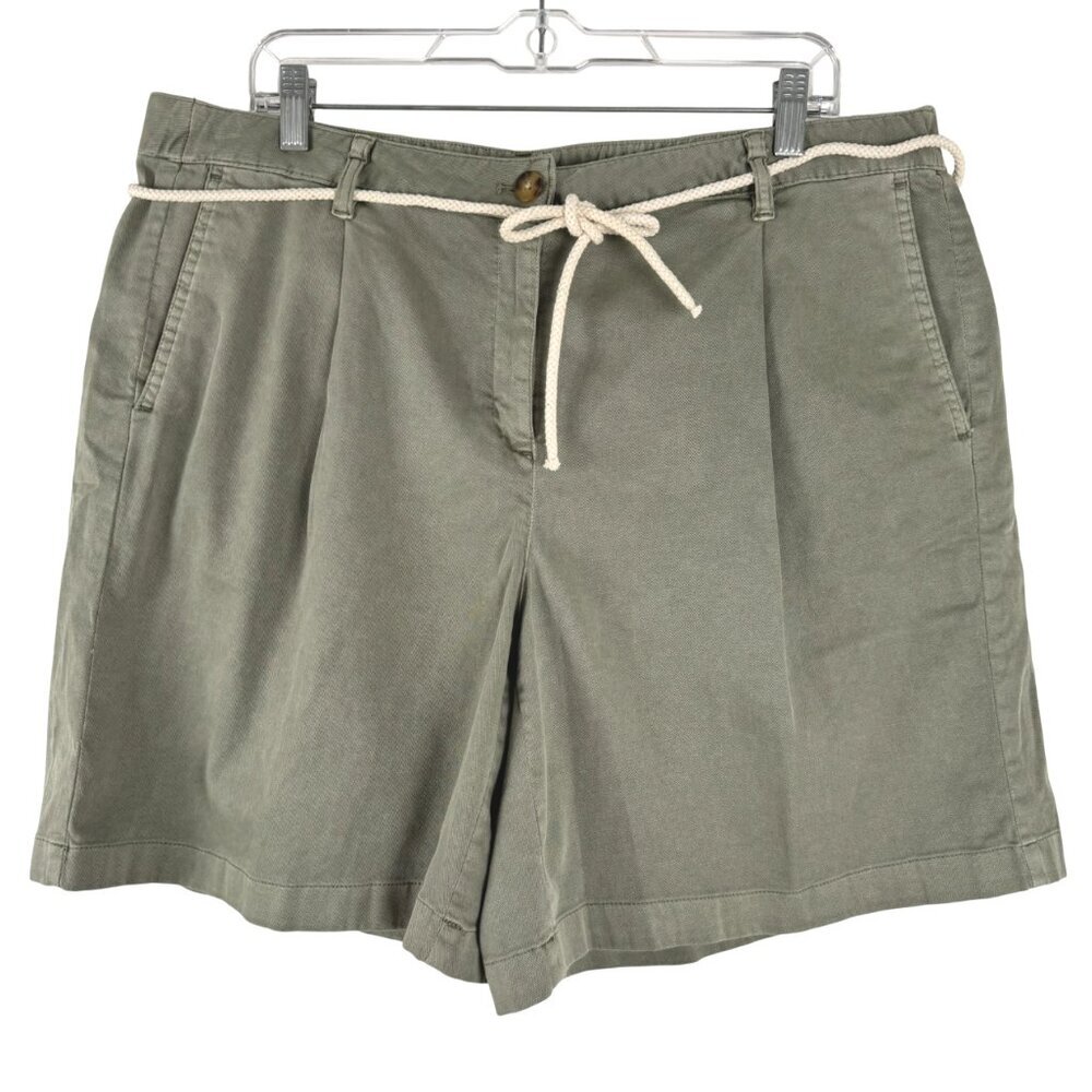 J. Jill Chino Shorts Size 18 Green Pleated Nautical Cotton Blend NWT SS-1815‎